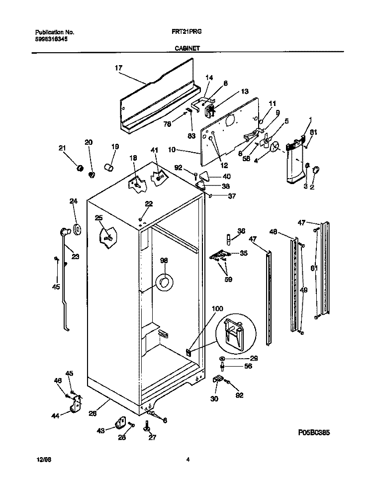 CABINET Diagram and Parts List for FRT21PRGW1  Frigidaire Refrigerator
