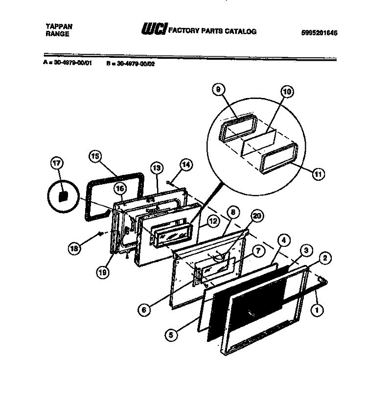 DOOR PARTS Diagram and Parts List for 30-4979-00-01  Tappan Range