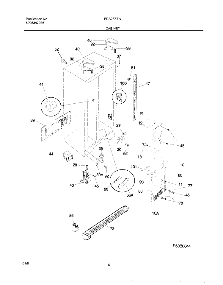 CABINET Diagram and Parts List for FRS26ZTHD5  Frigidaire Refrigerator