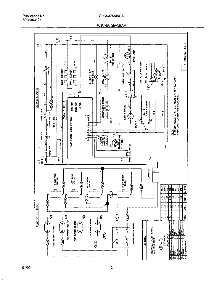 WIRING DIAGRAM Diagram and Parts List for GLCS376ASB  Frigidaire Range
