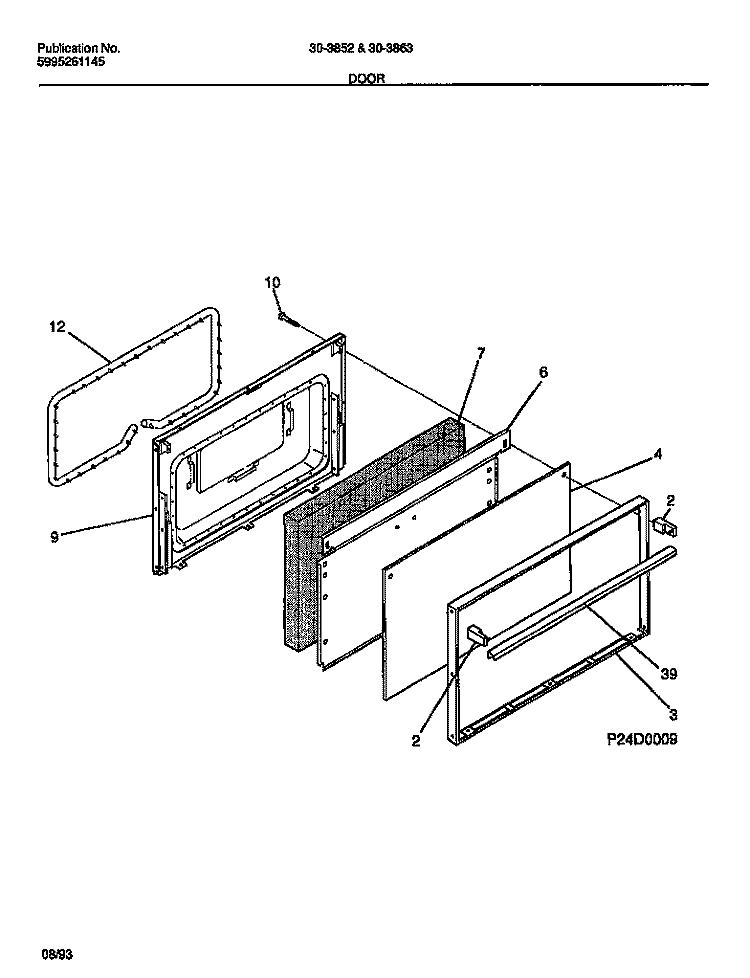 DOOR Diagram and Parts List for 30-3852-00-04  Tappan Range