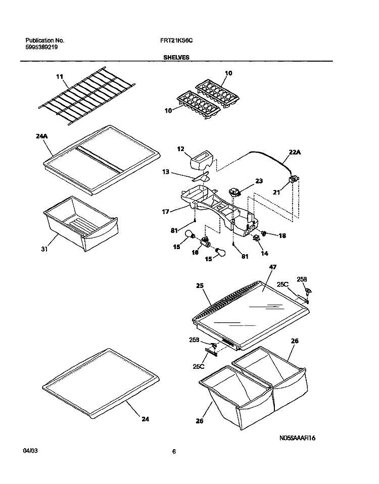 SHELVES Diagram and Parts List for FRT21KS6CW0  Frigidaire Refrigerator