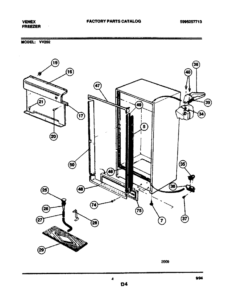 CABINET Diagram and Parts List for VV202  Frigidaire Freezer