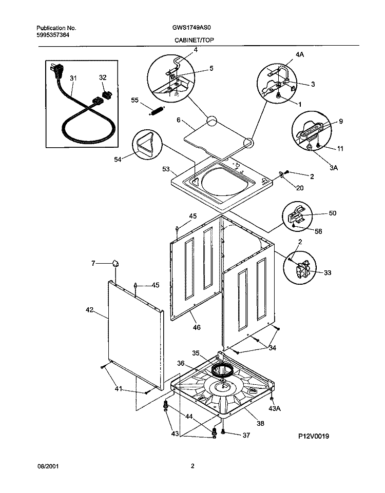 WSHR CAB, TOP Diagram and Parts List for GWS1749AS0  Gibson Washer