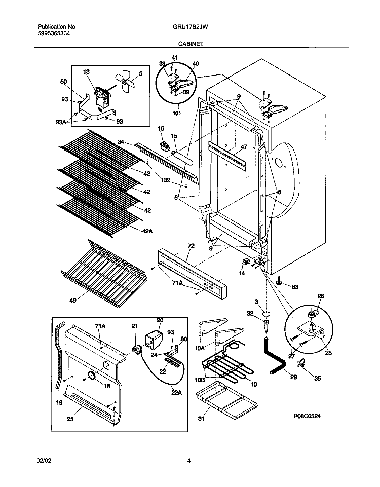 CABINET Diagram and Parts List for GRU17B2JW4  Gibson Refrigerator