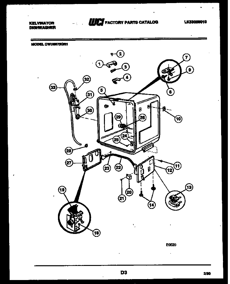TUB AND FRAME PARTS Diagram and Parts List for DWU6075GR1  Kelvinator Dishwasher