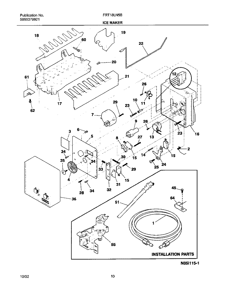 ICE MAKER Diagram and Parts List for FRT18LN5BW2  Frigidaire Refrigerator