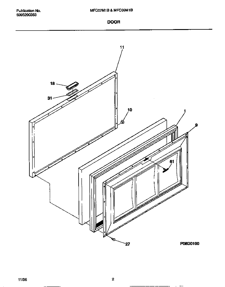 DOOR Diagram and Parts List for MFC07M1BW3  Frigidaire Freezer