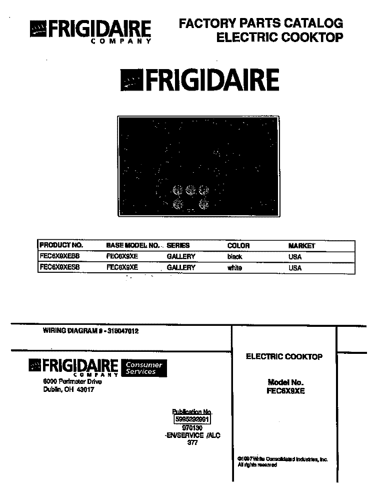 COVER Diagram and Parts List for FEC6X9XESB  Frigidaire Cooktop