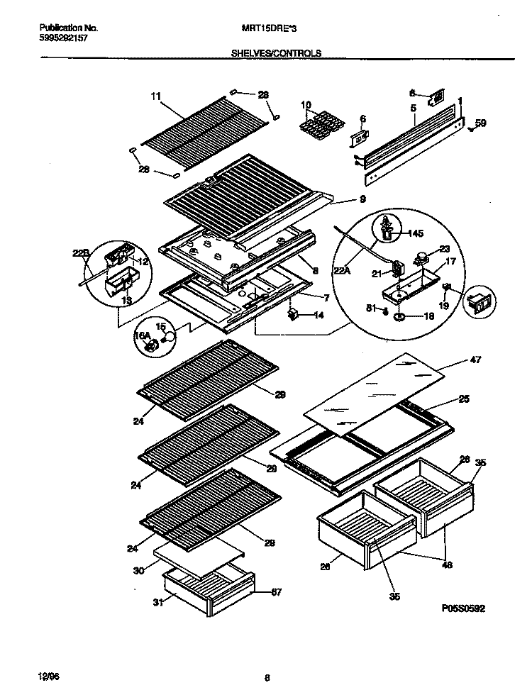 SHELVES / CONTROLS Diagram and Parts List for MRT15DREW3  Frigidaire Refrigerator