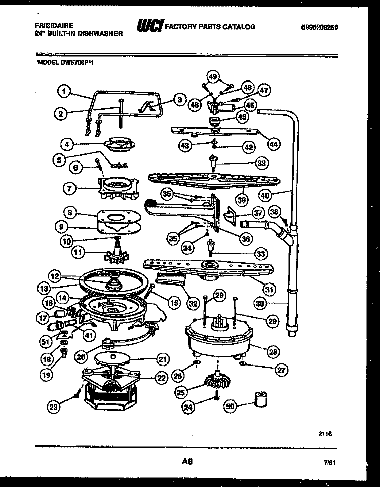 MOTOR PUMP PARTS Diagram and Parts List for DW5700PW1  Frigidaire Dishwasher