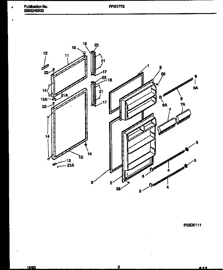 DOOR PARTS Diagram and Parts List for FPG17TSW1  Frigidaire Refrigerator