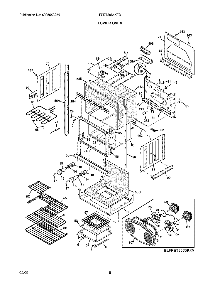LOWER OVEN Diagram and Parts List for FPET3085KFB  Frigidaire Wall Oven