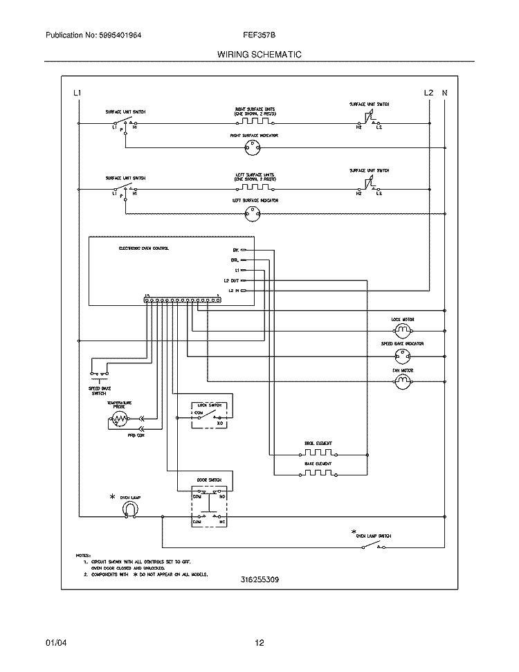 WIRING SCHEMATIC Diagram and Parts List for FEF357BSF  Frigidaire Range