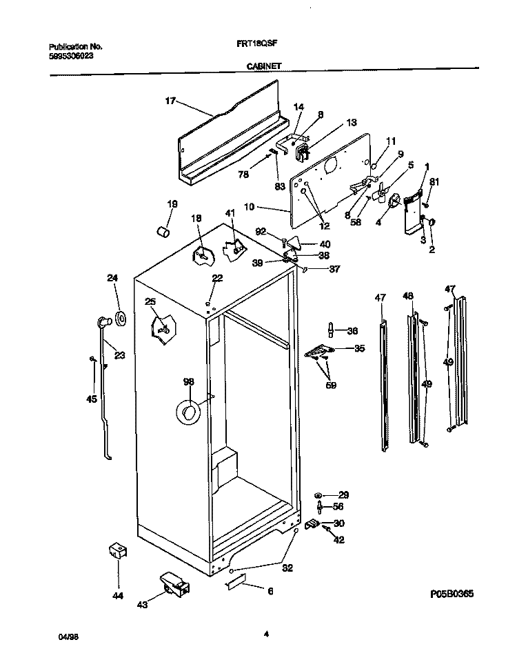 CABINET Diagram and Parts List for FRT18QSFW0  Frigidaire Refrigerator