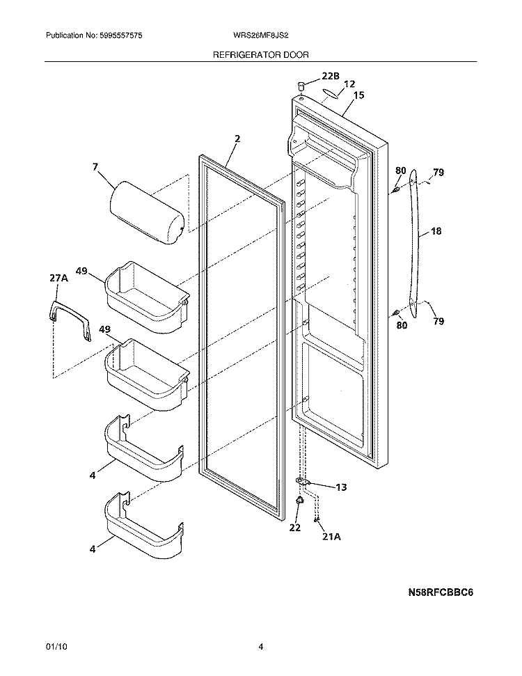 REFRIGERATOR DOOR Diagram and Parts List for WRS26MF8JS2  Crosley Refrigerator
