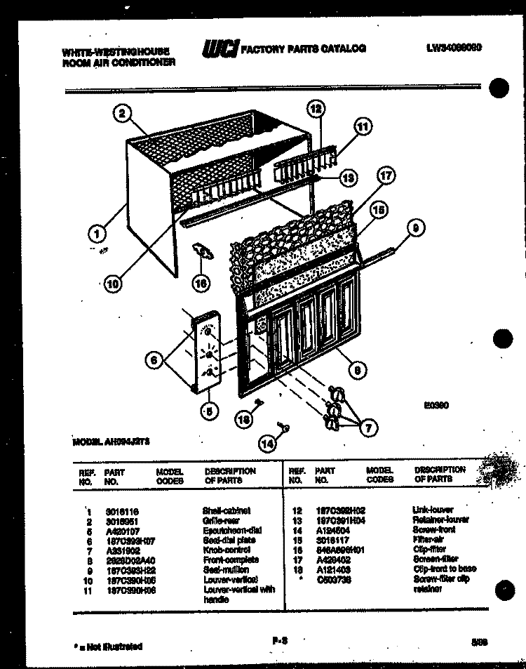 CABINET PARTS Diagram and Parts List for AH094J2T3  Frigidaire Air Conditioner