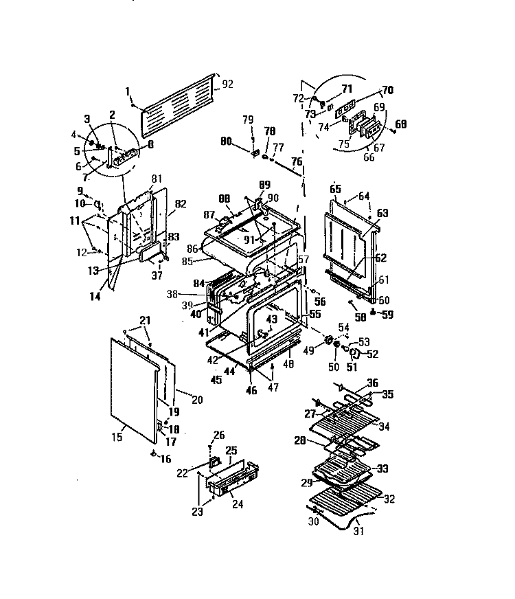 BODY & RACKS Diagram and Parts List for KF590HDD0  Frigidaire Wall Oven