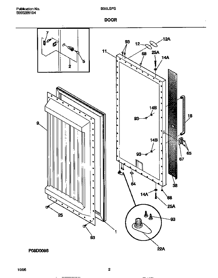 DOOR Diagram and Parts List for B30LSPSC0  Frigidaire Freezer