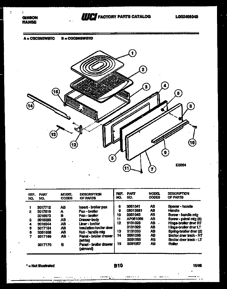BROILER DRAWER PARTS Diagram and Parts List for CGC3M3WSTD  Gibson Range