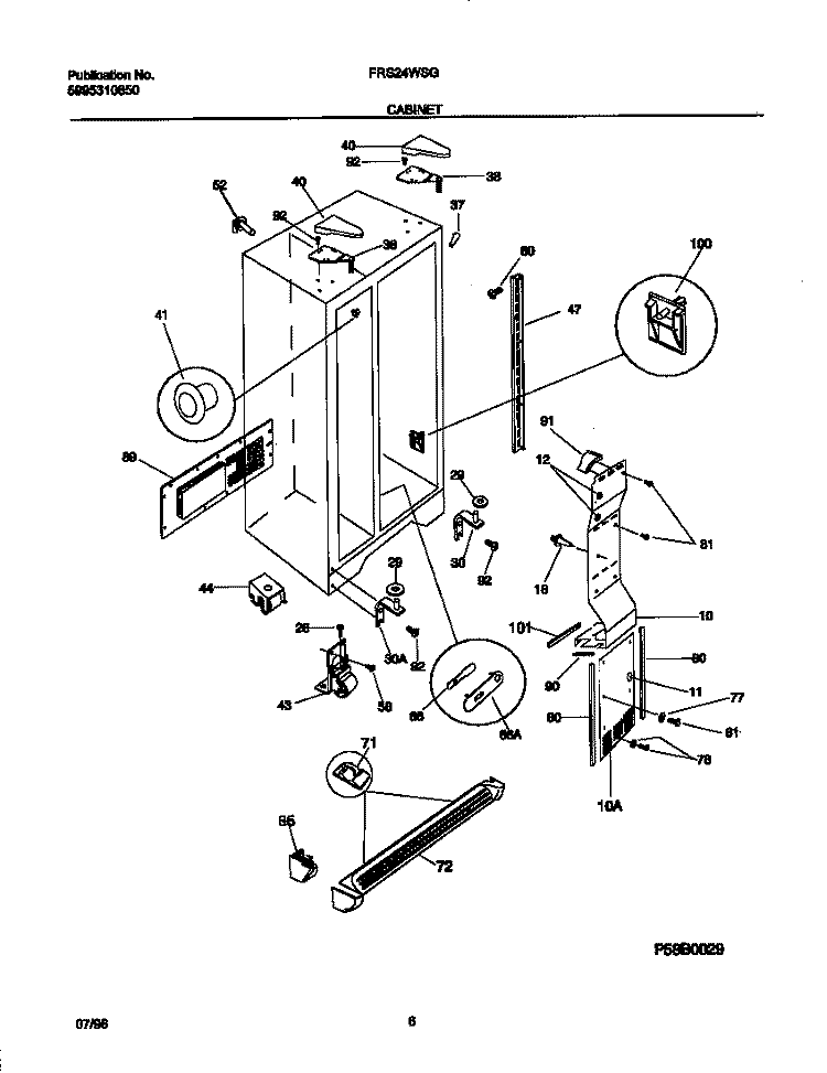 CABINET Diagram and Parts List for FRS24WSGW0  Frigidaire Refrigerator