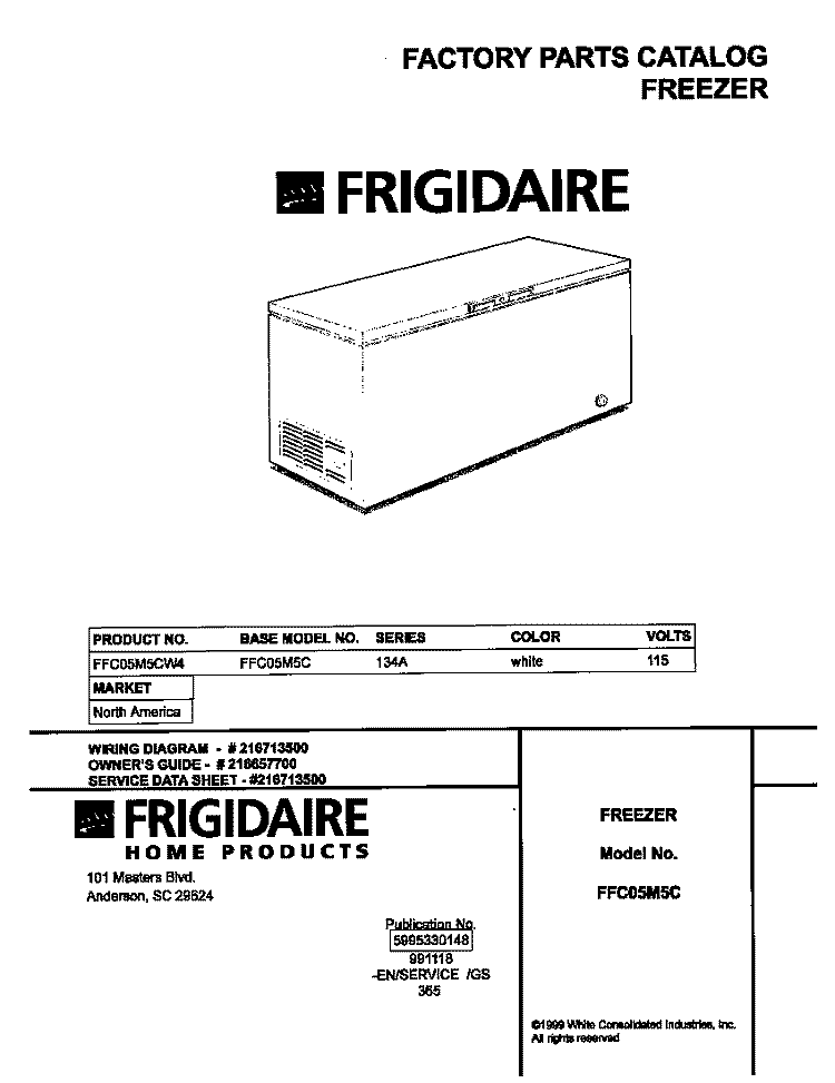 COVER Diagram and Parts List for FFC05M5CW4  Frigidaire Freezer