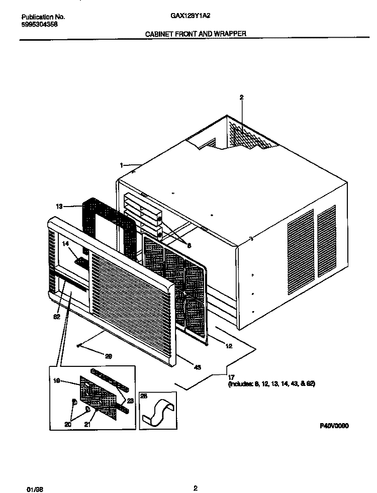 CABINET FRONT AND WRAPPER Diagram and Parts List for GAX128Y1A2  Gibson Air Conditioner