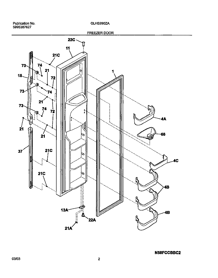 FREEZER DOOR Diagram and Parts List for GLHS280ZAB6  Frigidaire Refrigerator
