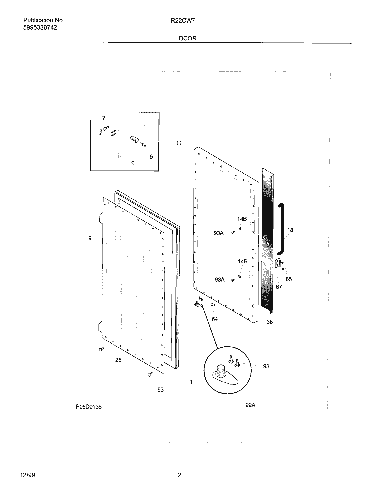 DOOR Diagram and Parts List for R22CW7  Frigidaire Freezer