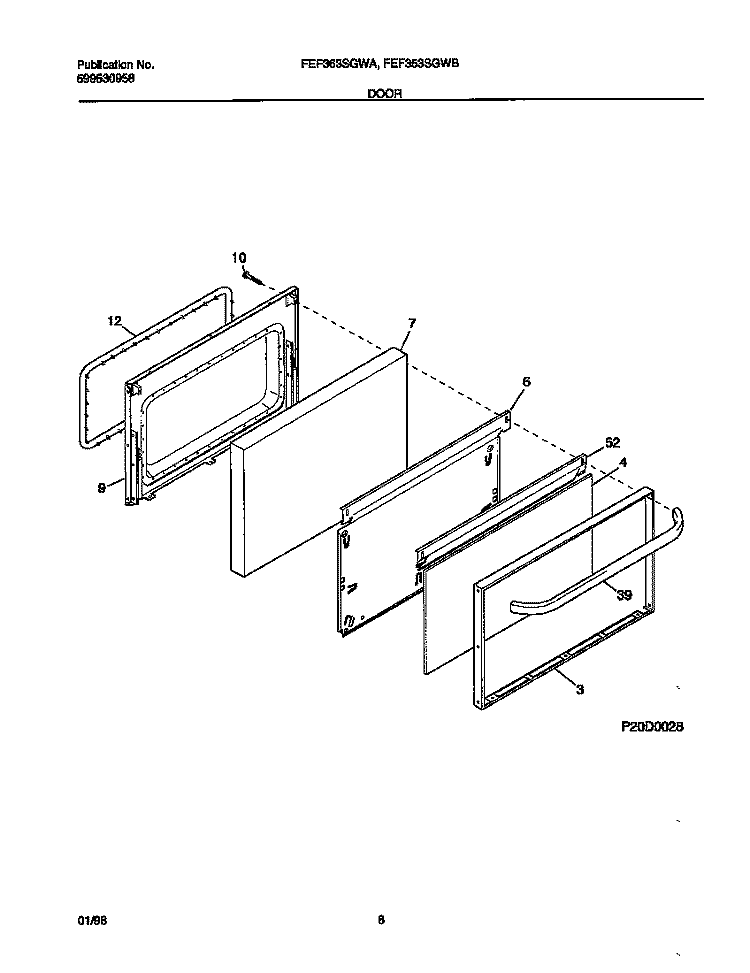 DOOR Diagram and Parts List for FEF363SGWA  Frigidaire Range