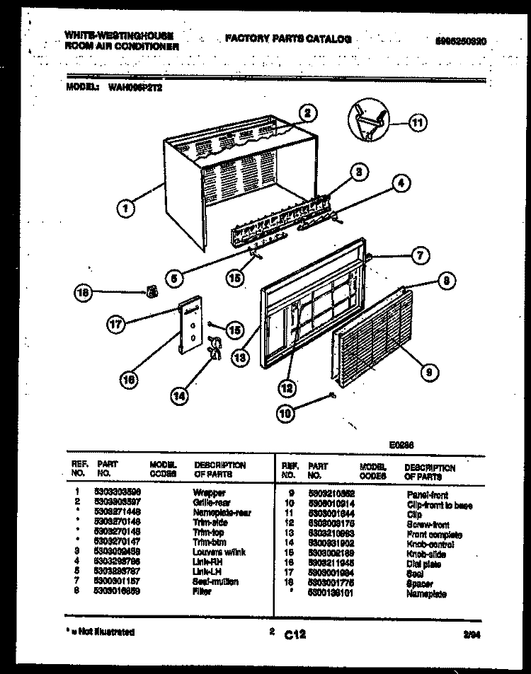 CABINET PARTS Diagram and Parts List for WAH096P2T2  Frigidaire Air Conditioner