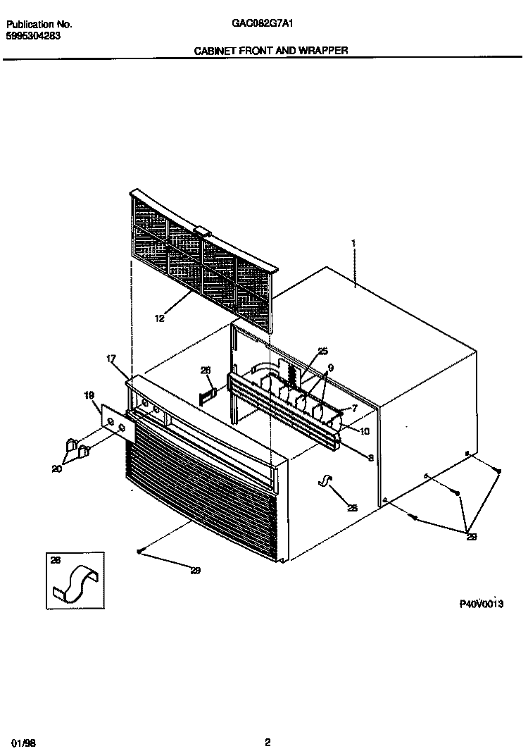 CABINET FRONT AND WRAPPER Diagram and Parts List for GAC082G7A1  Gibson Air Conditioner