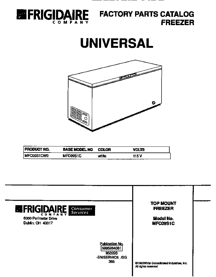 COVER Diagram and Parts List for MFC09S1CW0  Uni Freezer