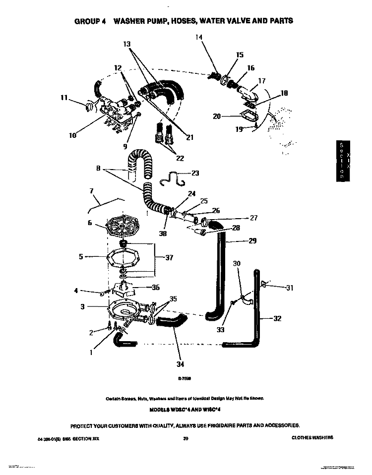 WASHER PUMP, HOSES & WATER VALVE Diagram and Parts List for WDSCW4  Frigidaire Washer