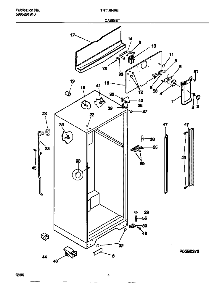 CABINET Diagram and Parts List for TRT18NREW1  Tappan Refrigerator