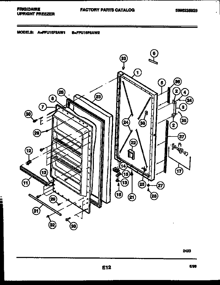 DOOR PARTS Diagram and Parts List for FFU16F6AW2  Frigidaire Freezer