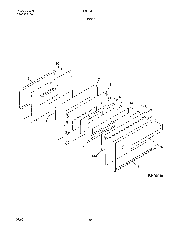 DOOR Diagram and Parts List for GGF354CHSD  Gibson Range
