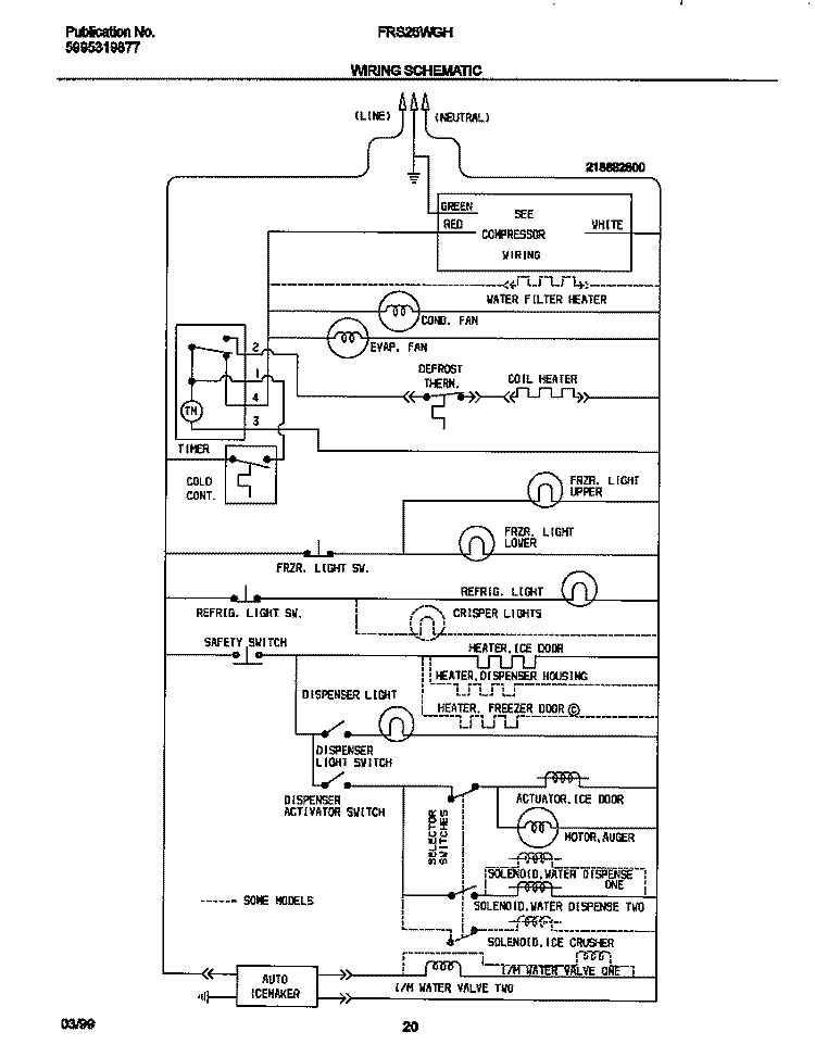 WIRING DIAGRAM Diagram and Parts List for FRS26WGHW0  Frigidaire Refrigerator