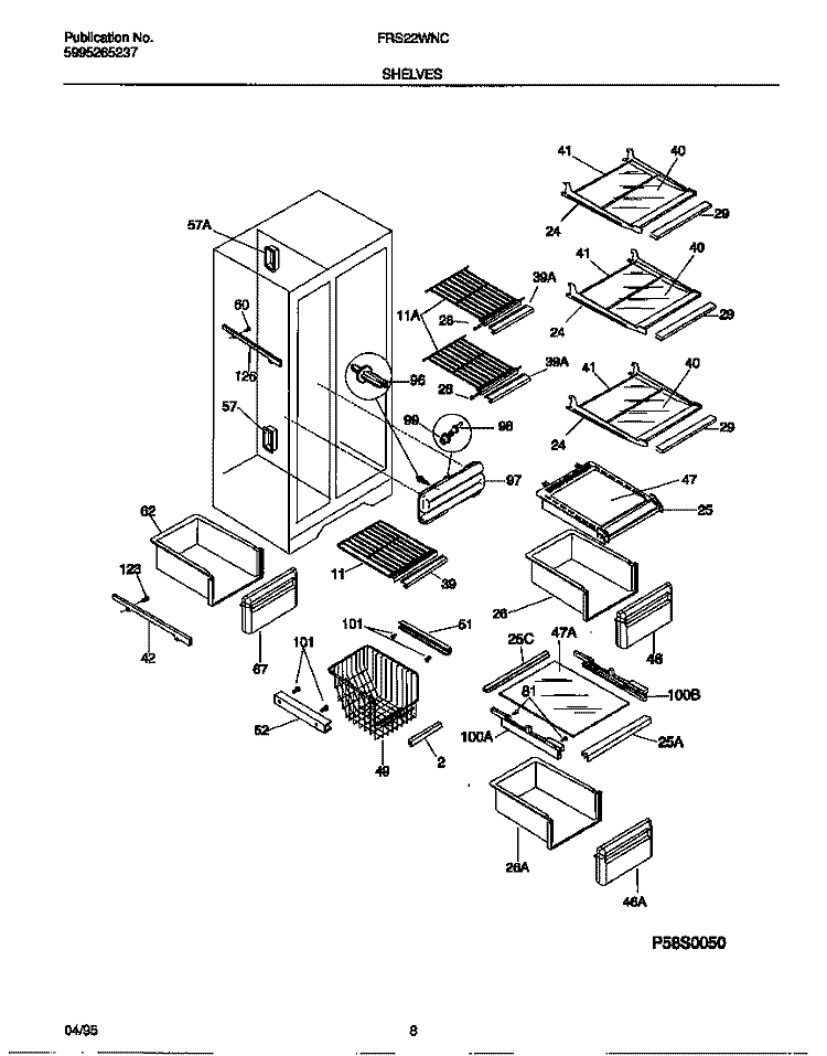 SHELVES Diagram and Parts List for FRS22WNCW0  Frigidaire Refrigerator