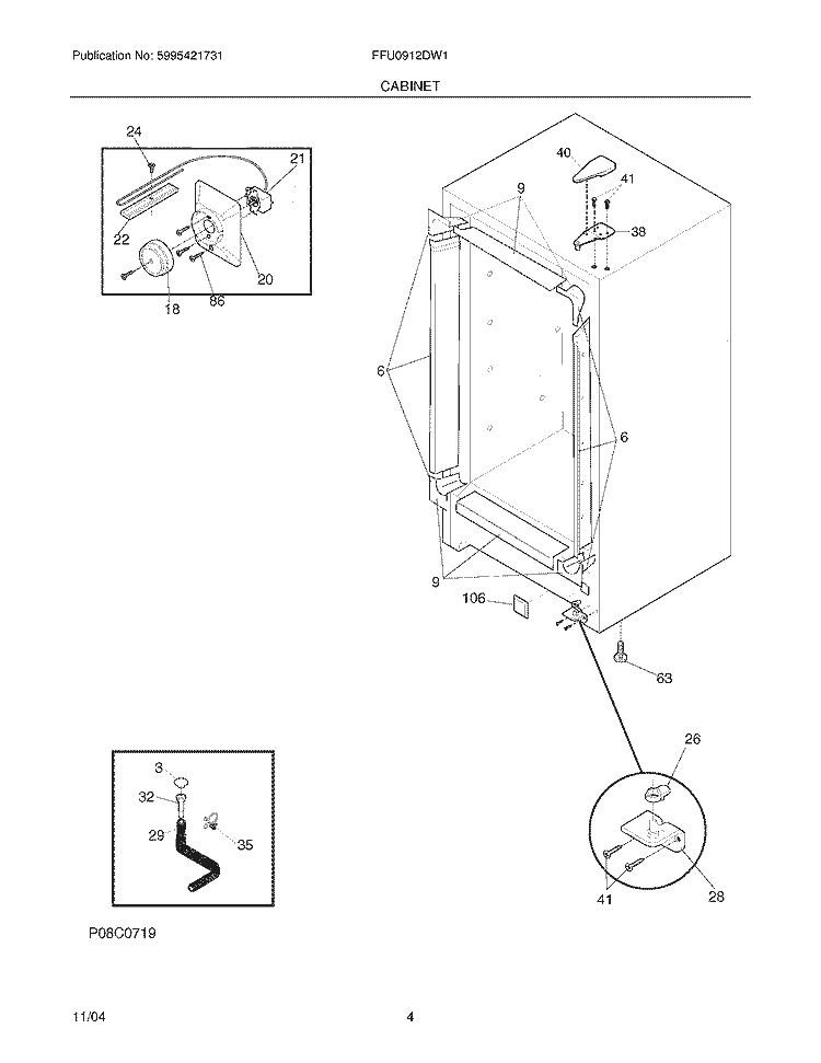 CABINET Diagram and Parts List for FFU0912DW1  Frigidaire Freezer