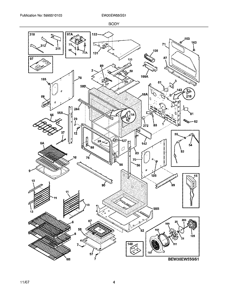 BODY Diagram and Parts List for EW30EW55GS1  Electrolux Range