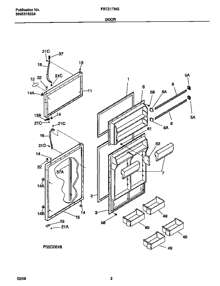 DOORS Diagram and Parts List for FRT21TNGW3  Frigidaire Refrigerator
