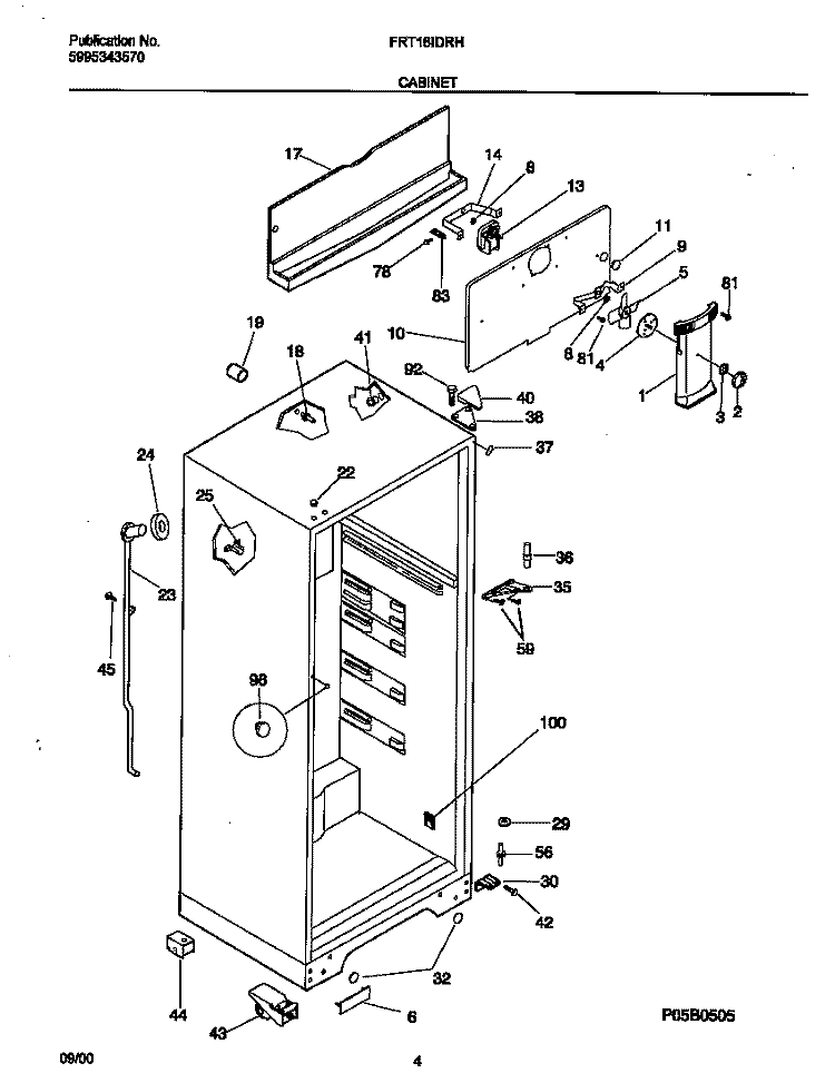CABINET Diagram and Parts List for FRT18IDRHW1  Frigidaire Refrigerator
