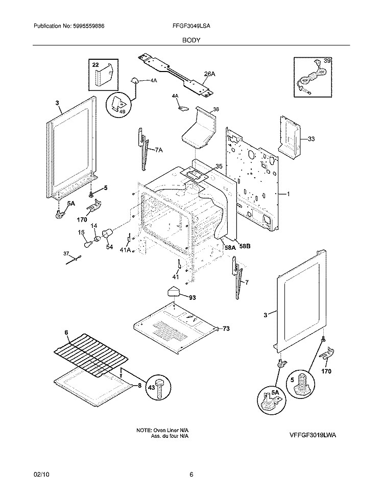 BODY Diagram and Parts List for FFGF3049LSA  Frigidaire Range