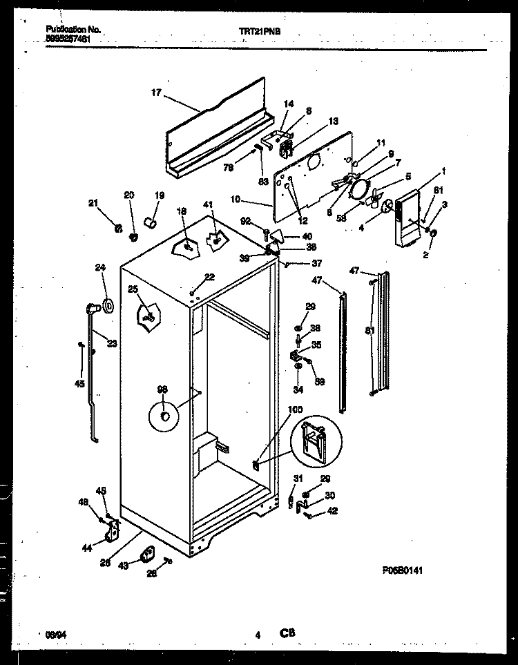 CABINET PARTS Diagram and Parts List for TRT21PNBD0  Tappan Refrigerator