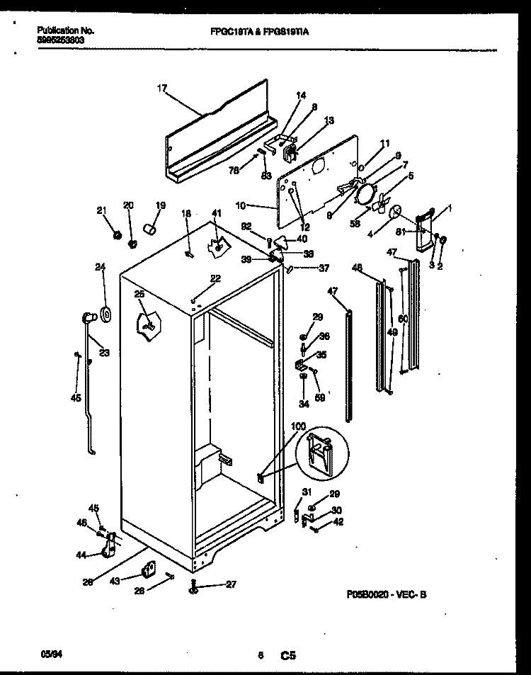 CABINET PARTS Diagram and Parts List for FPGS19TIAL1  Frigidaire Refrigerator