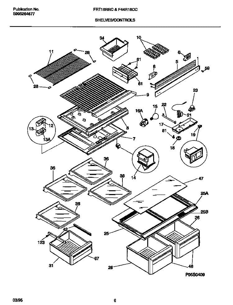 SHELVES / CONTROLS Diagram and Parts List for F44R18CCD0  Frigidaire Refrigerator