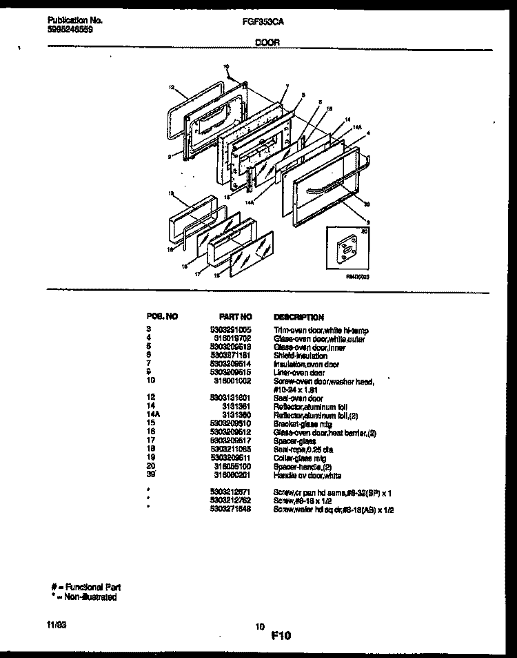 DOOR PARTS Diagram and Parts List for FGF353CASA  Frigidaire Range