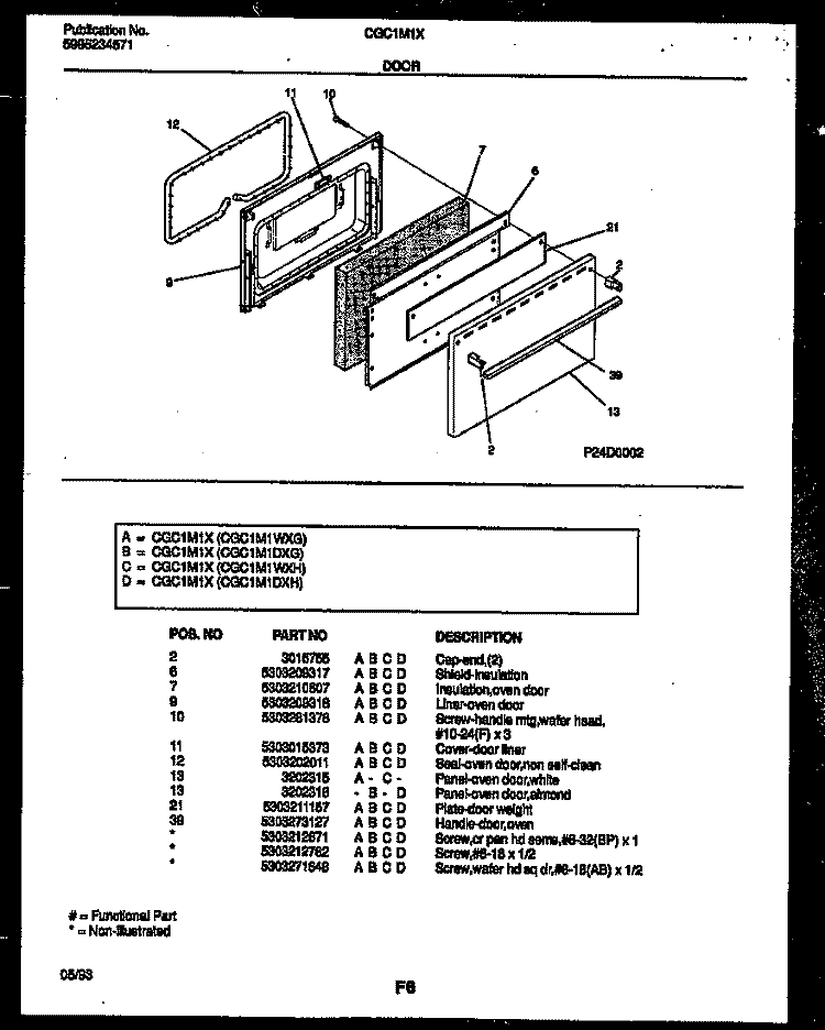 DOOR PARTS Diagram and Parts List for CGC1M1WXG  Gibson Range