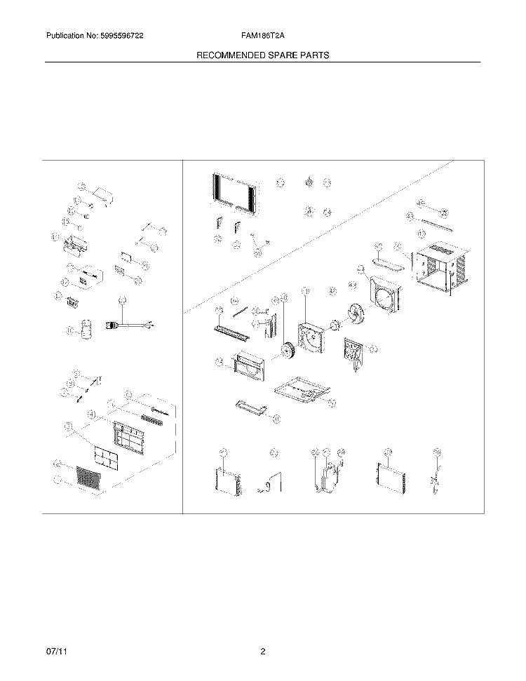 RECOMMENDED SPARE PARTS Diagram and Parts List for FAM186T2A10  Frigidaire Air Conditioner